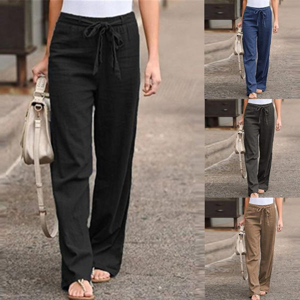 Women's linen casual smart work pants elastic waist loose fit linen pants