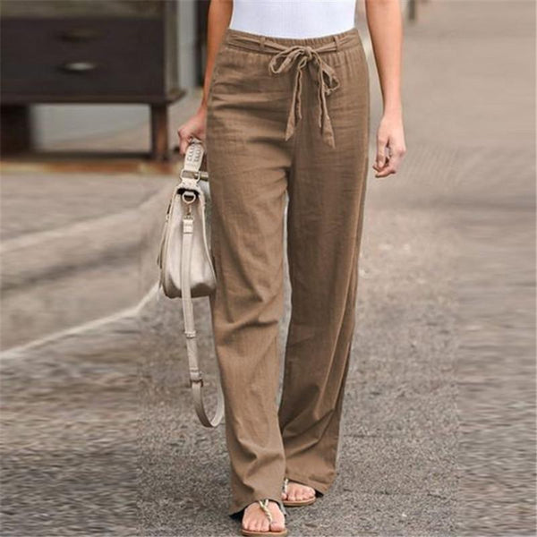 Women's linen casual smart work pants elastic waist loose fit linen pants