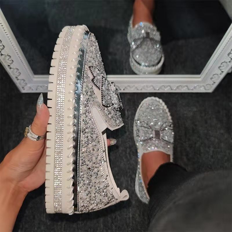 Women's fashion glitter slip on sneakers rhinestone shiny crystal platform sneakers