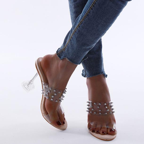 Women's studded clear straps slide heels