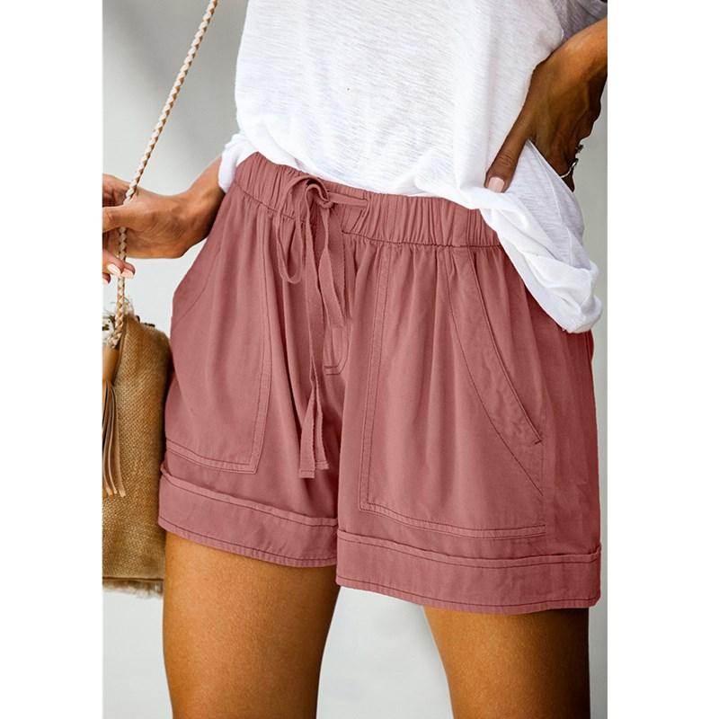 Women's summer comfy drawstring elastic waist pocketed shorts