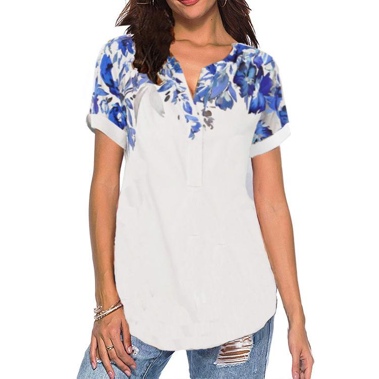 Women's floral print v neck tunic t-shirts