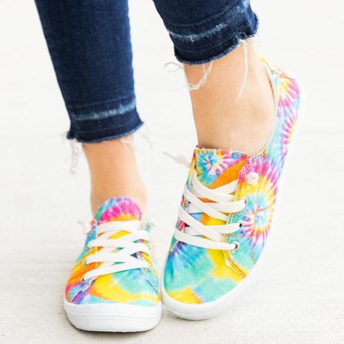 Women's summer tie dye colorful low cut canvas shoes