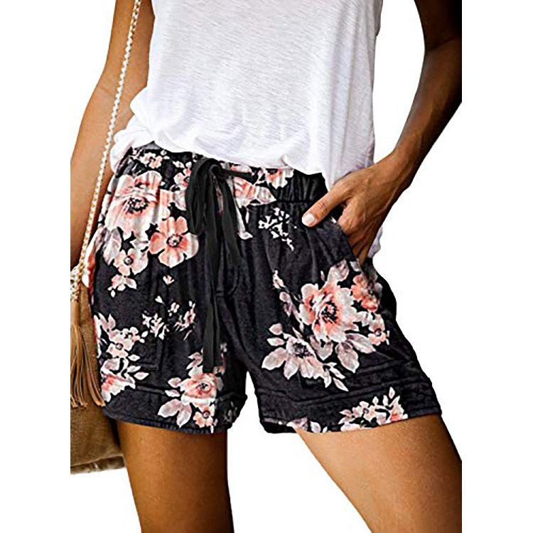 Women's summer casual drawstring elastic waist pocketed shorts