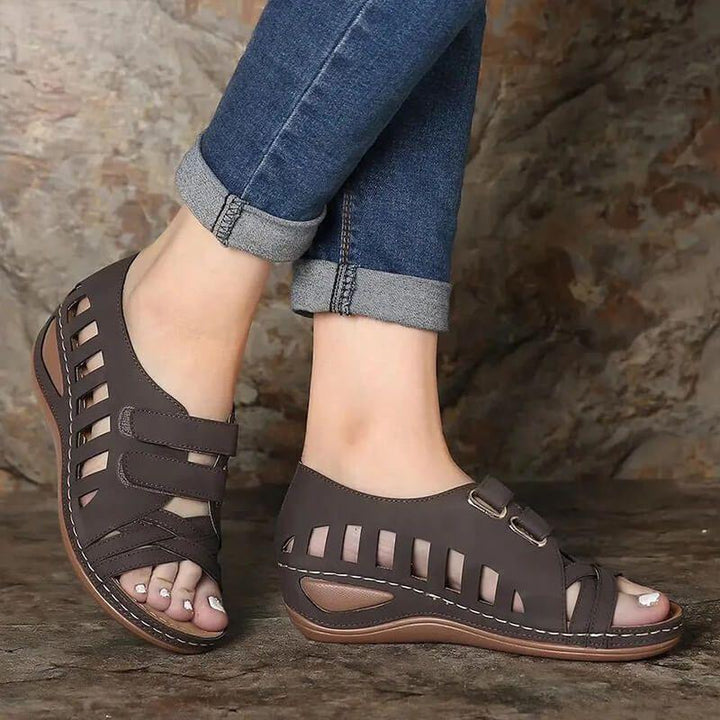 Women's peep toe adjustable arch support strap velcro sandals