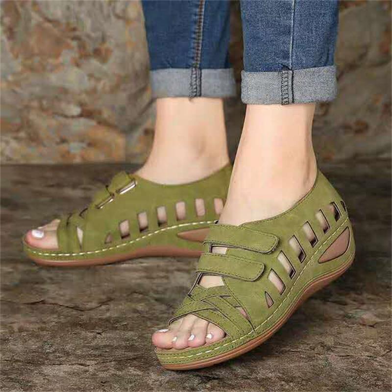 Women's peep toe adjustable arch support strap velcro sandals