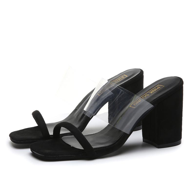 Women's square open toe chunky heel clear arch support sandals