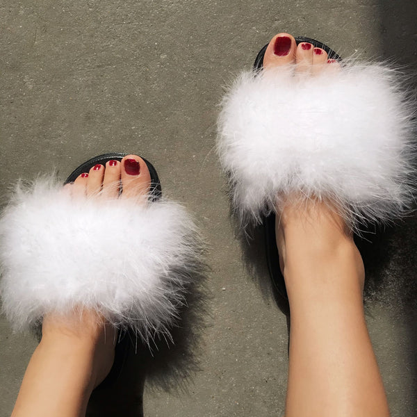 Women's fashion fluffy slides cute furry home slippers