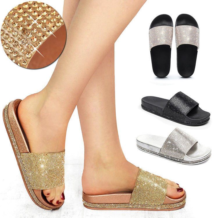 Women Casual Bling Rhinestone Slide Sandals