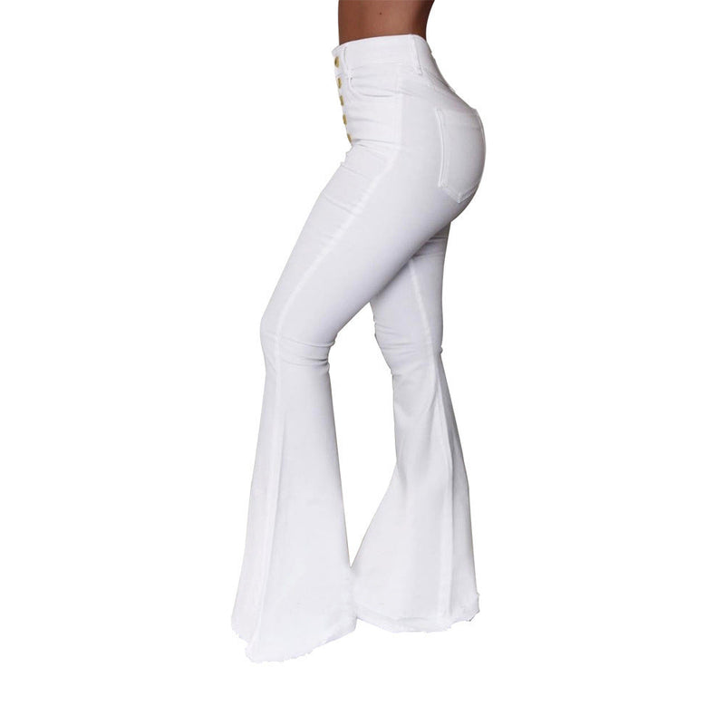 Women's button fly curvy bell bottom skinny flare pants