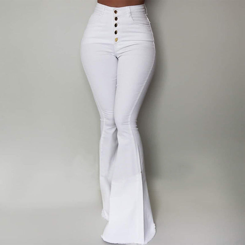 Women's button fly curvy bell bottom skinny flare pants