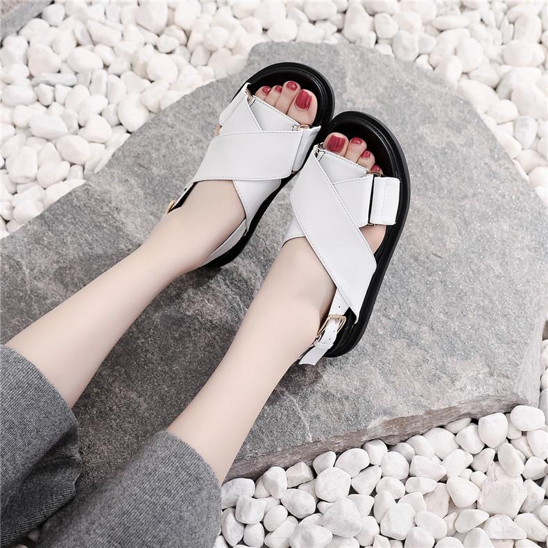 Women leather soft cirss peep toe slingback buckle platform sandals