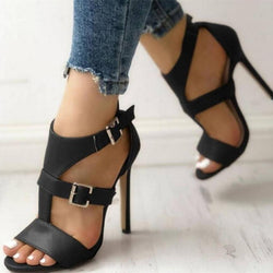 Women's buckle strap retro high heels sexy peep toe stiletto high heels sandals