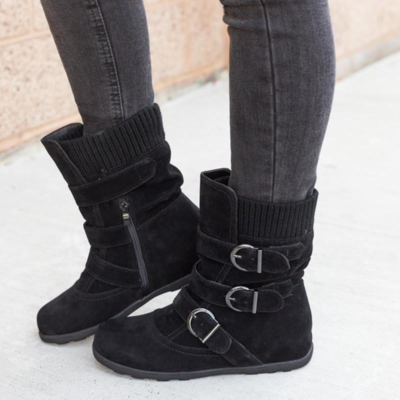Women Winter Buckle Strap Cotton Keep Warm Snow Boots - fashionshoeshouse