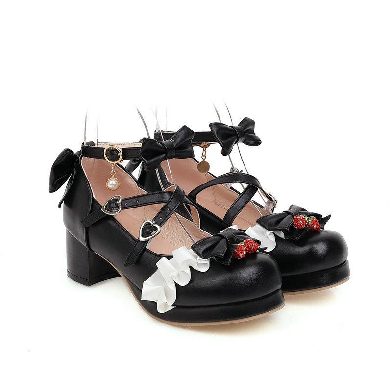 Women cute bow lolita chunky block heel loafers shoes