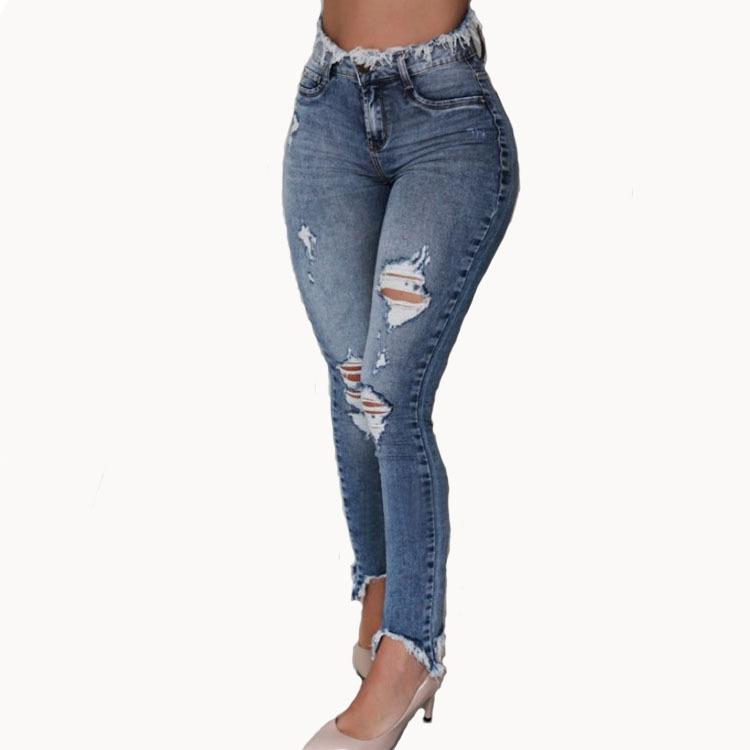 Women's sexy mid rise skinny jeans ripped frayed curvy jeans