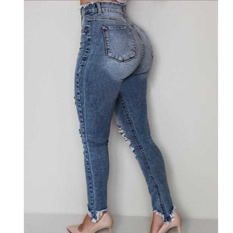 Women's sexy mid rise skinny jeans ripped frayed curvy jeans