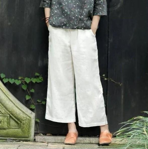 Women's linen cropped palazzo pants wide leg summer causal pants