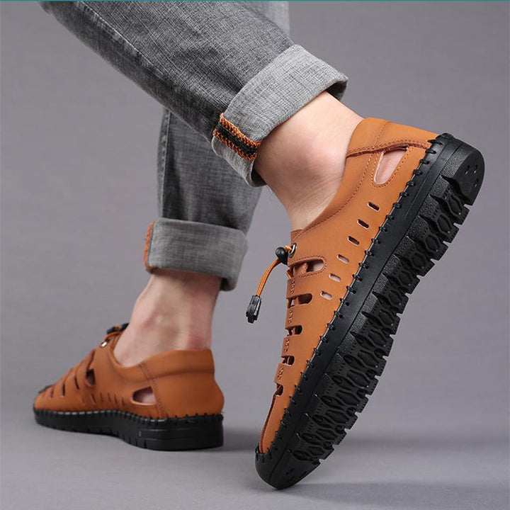 Men's hollow breathable closed toe water sandals elastic front lace sandals