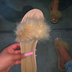 Women's flat fluffy slide sandals