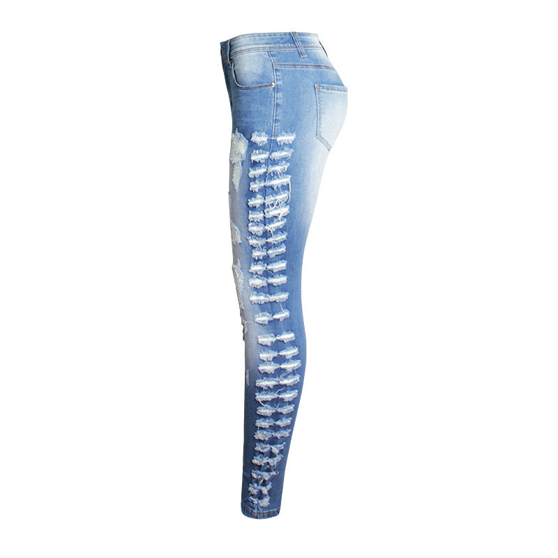 Women's light wash ripped distressed skinny jeans
