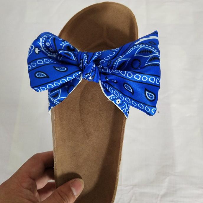 Women's flat bowknot slide sandals printed bowknot slides