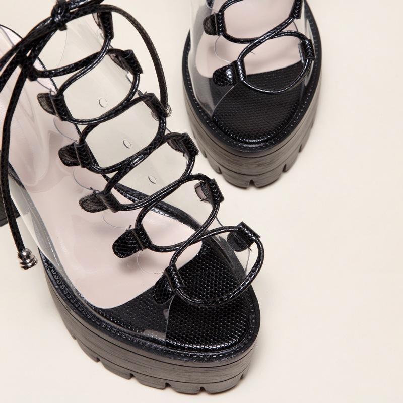 Women's chunky high heel peep toe lace-up summer sandals booties