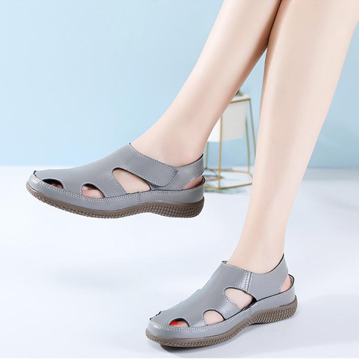 Women's closed toe hollow loafers sandals comfy walking magic tape sandals