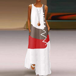 Women Summer Sleeveless Color Block Maxi Dress