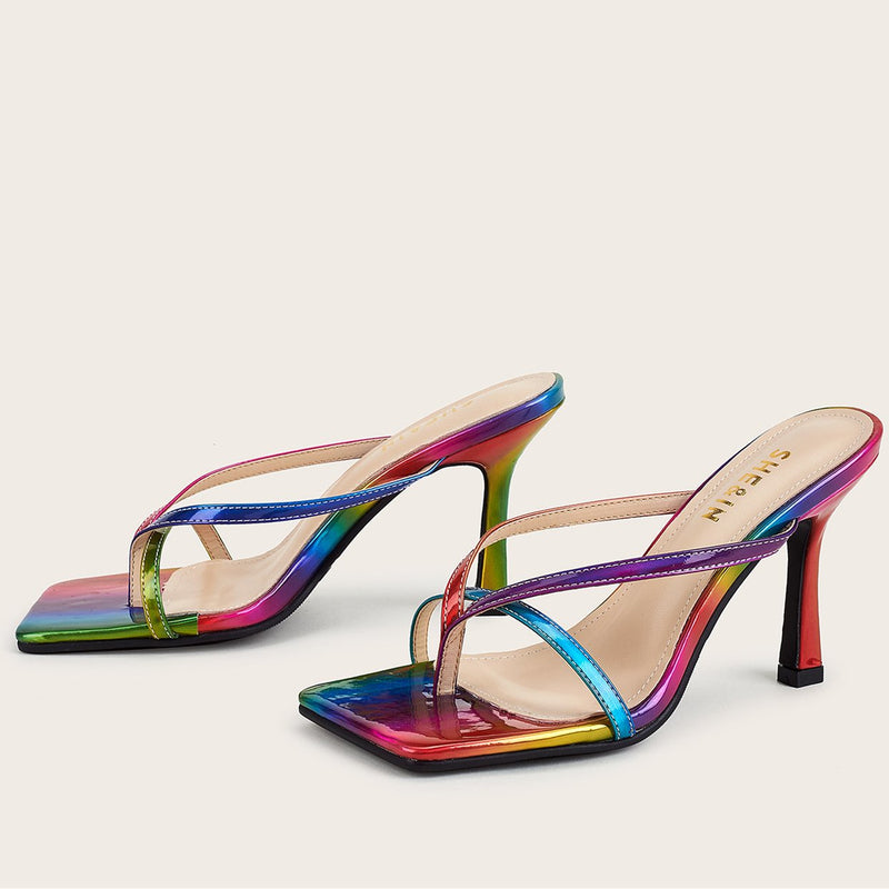 Women's rainbow colorful clip toe stiletto high heels