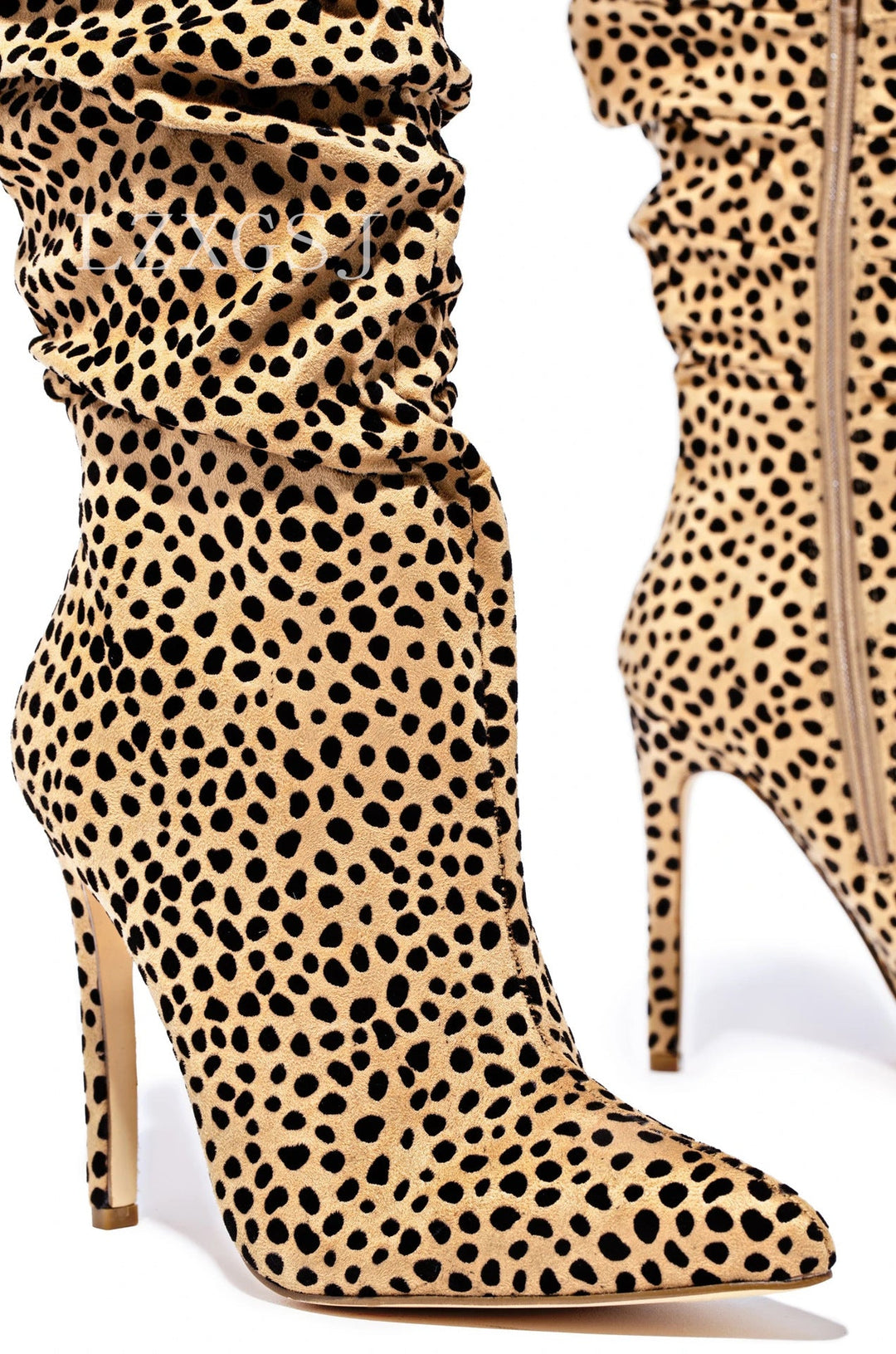 Female's leopard pattern stiletto high heels knee high slouch boots sexy fashion winter party boots