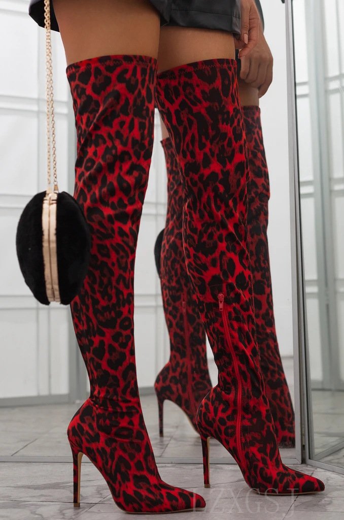 Women's sexy leopard stiletto high heel thigh high boots