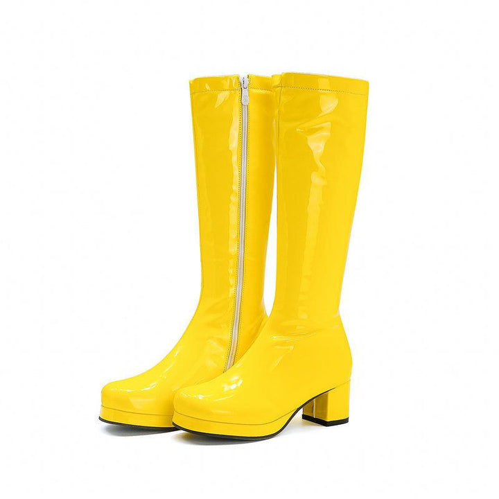 Women PU patent bling chunky block heel fall/winter long boots