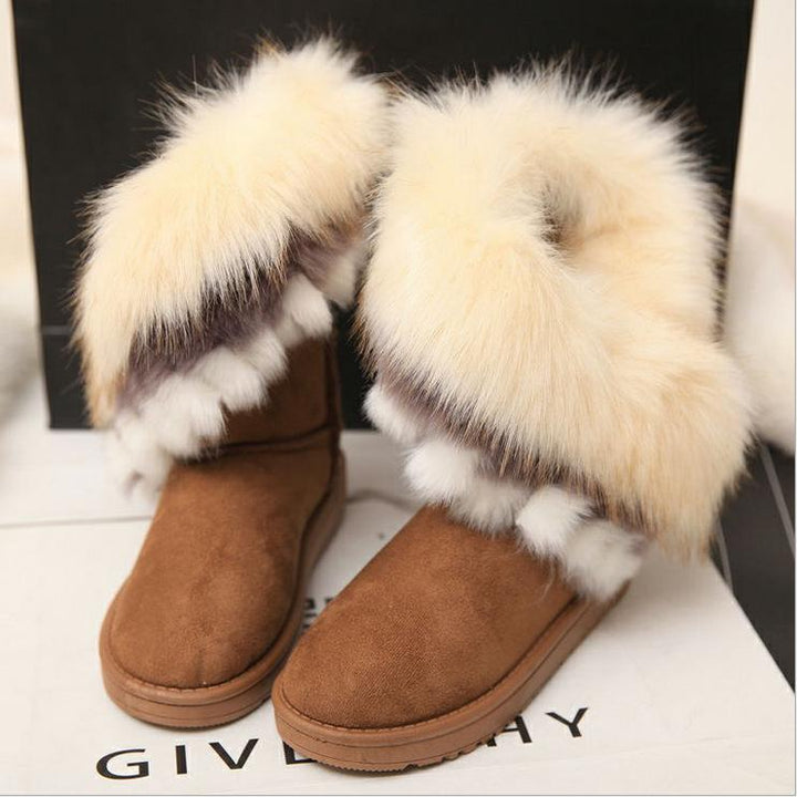 Winter Warm Fur Boots Artificial Fur Tassels Mid-Calf Boots for Women - fashionshoeshouse