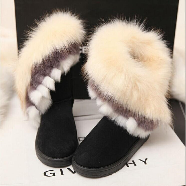 Winter Warm Fur Boots Artificial Fur Tassels Mid-Calf Boots for Women - fashionshoeshouse