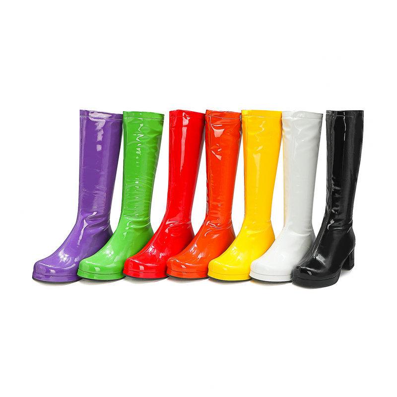 Women PU patent bling chunky block heel fall/winter long boots