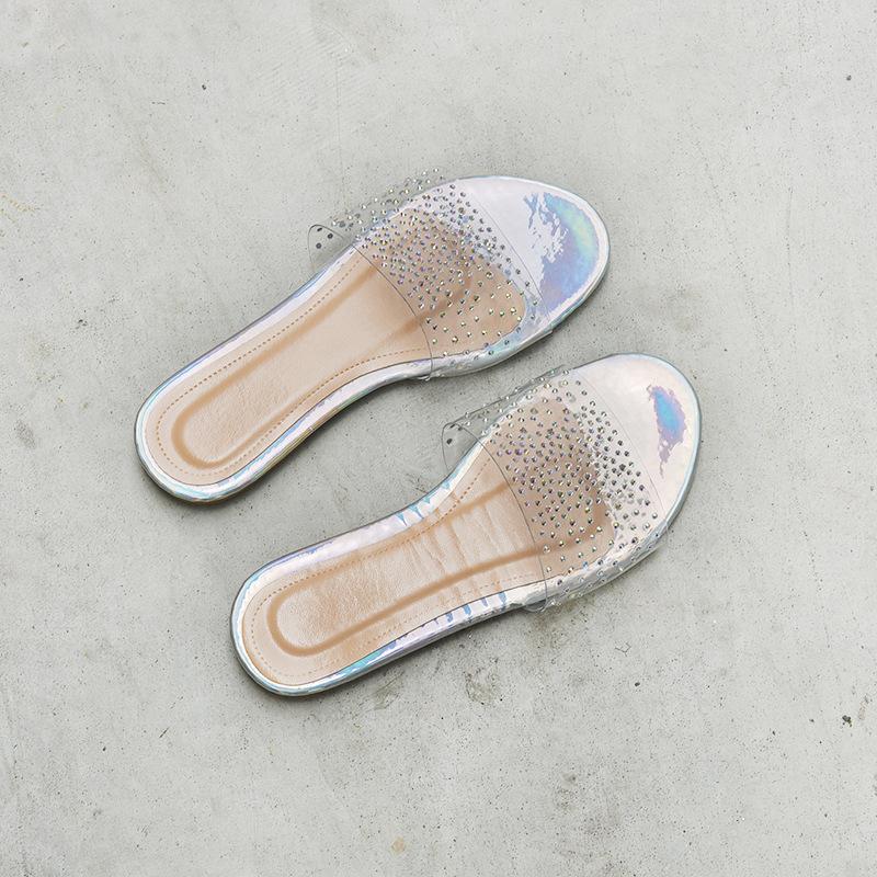 Women's clear one band rhinestone slides for summer