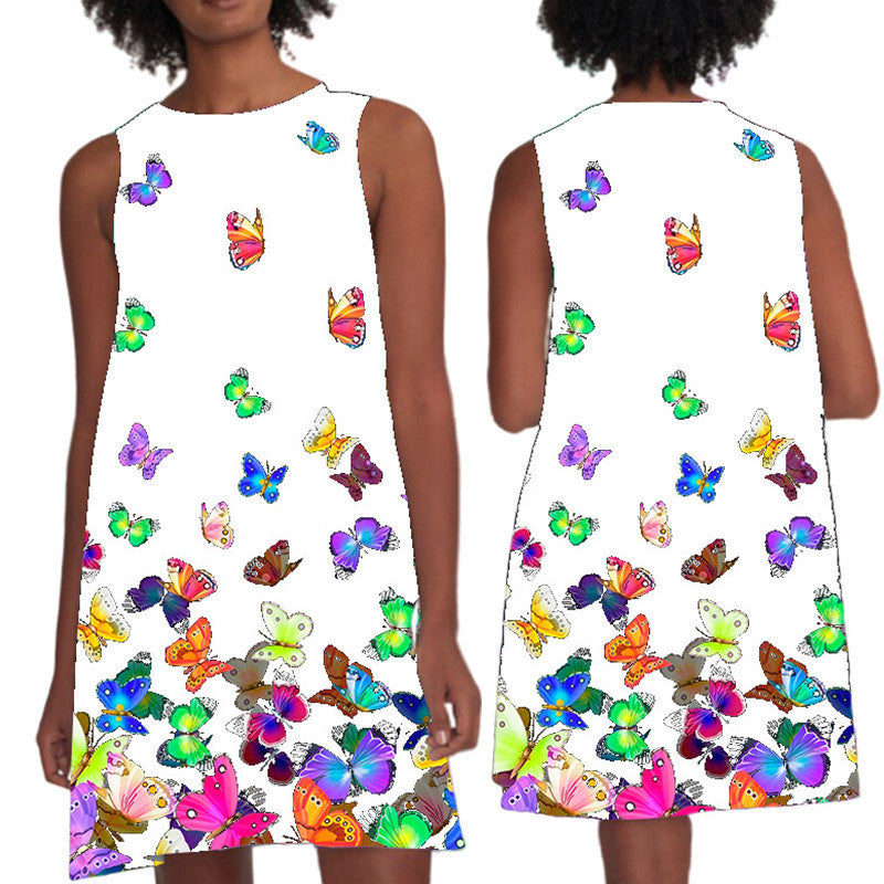 Women Summer Butterfly Sleeveless Dress