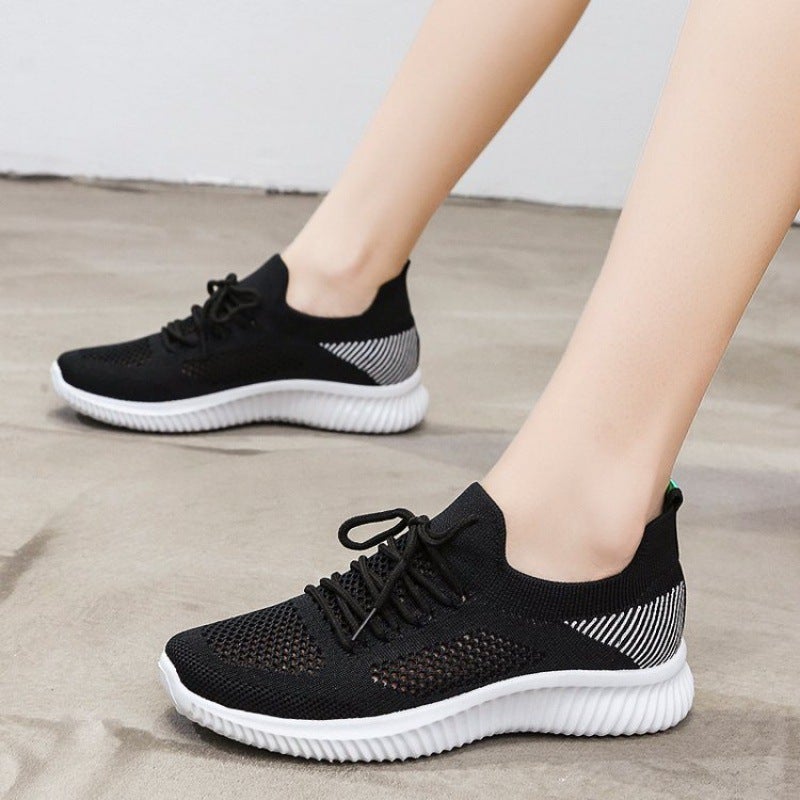 Women's summer flyknit mesh front lace sneakers sports shoes comfy tennis shoes