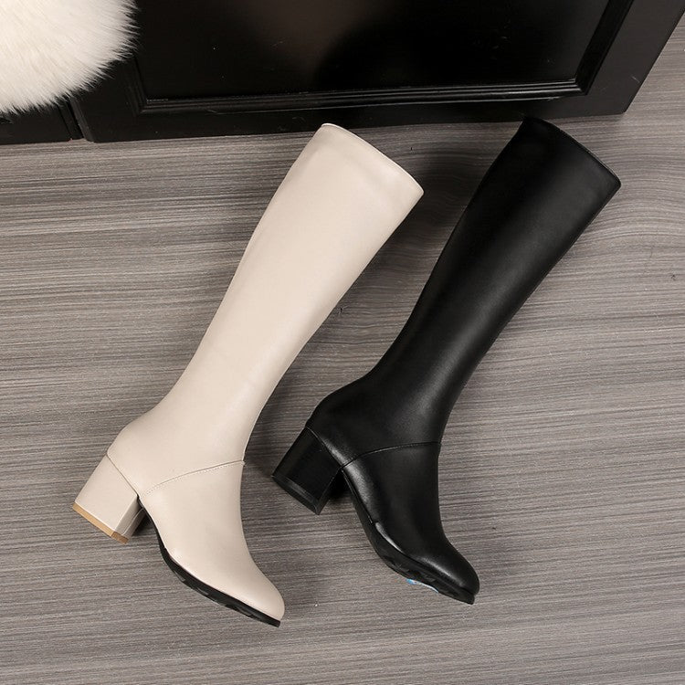Women's square heels knee high boots Fall winter riding boots dress boots with side zipper