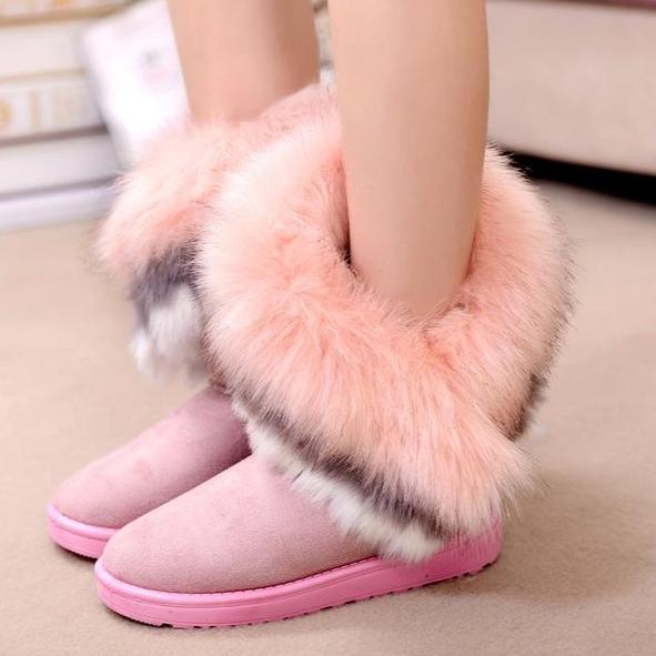 Winter Warm Fur Boots Artificial Fur Tassels Mid-Calf Boots for Women - fashionshoeshouse