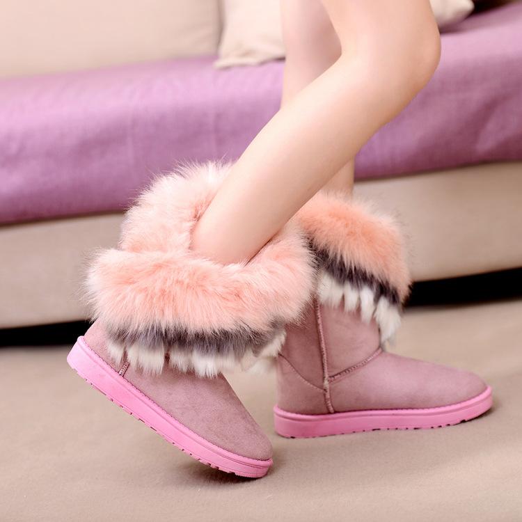 Winter Warm Fur Boots Artificial Fur Tassels Mid-Calf Boots for Women - fashionshoeshouse