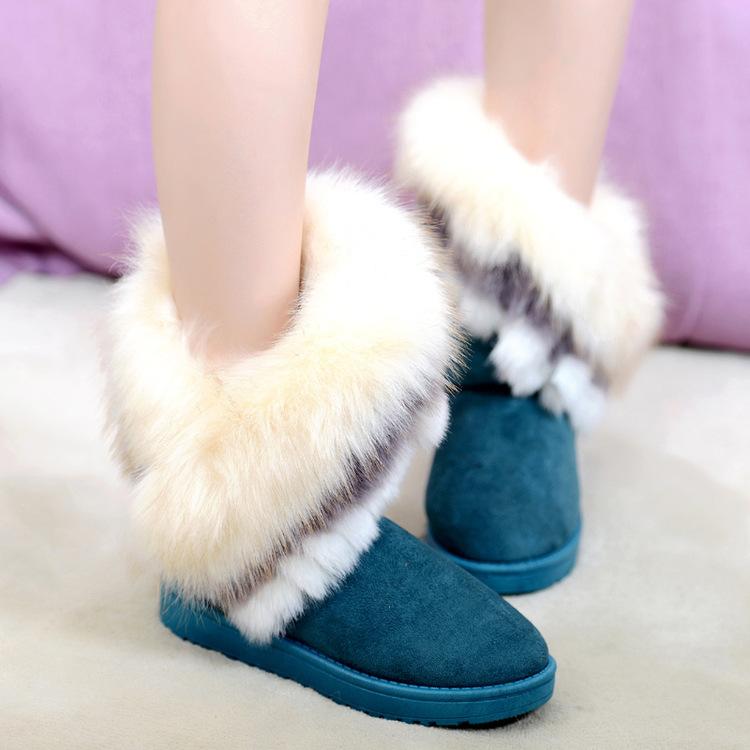 Winter Warm Fur Boots Artificial Fur Tassels Mid-Calf Boots for Women - fashionshoeshouse