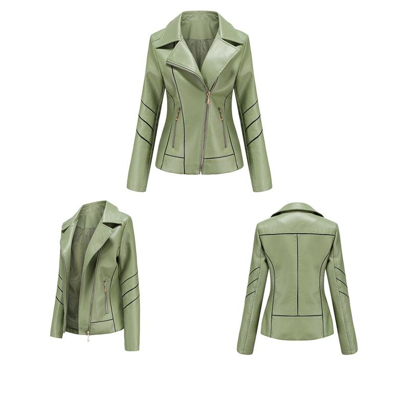 Women's PU leather lapel biker jacket | Spring winter slim fit jacket