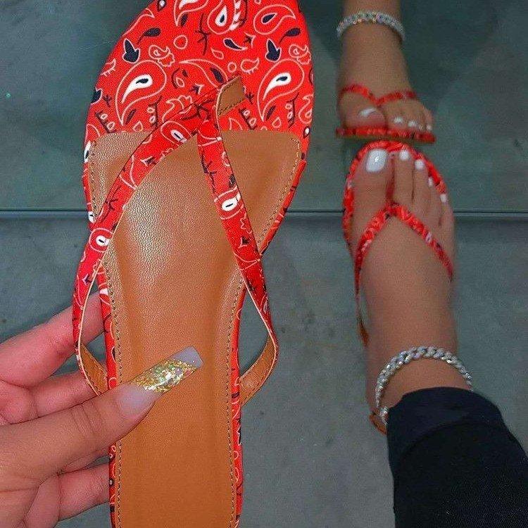 Women's flat flipflop sandals fashion print sandals