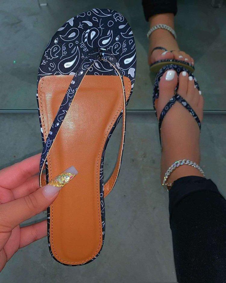 Women's flat flipflop sandals fashion print sandals
