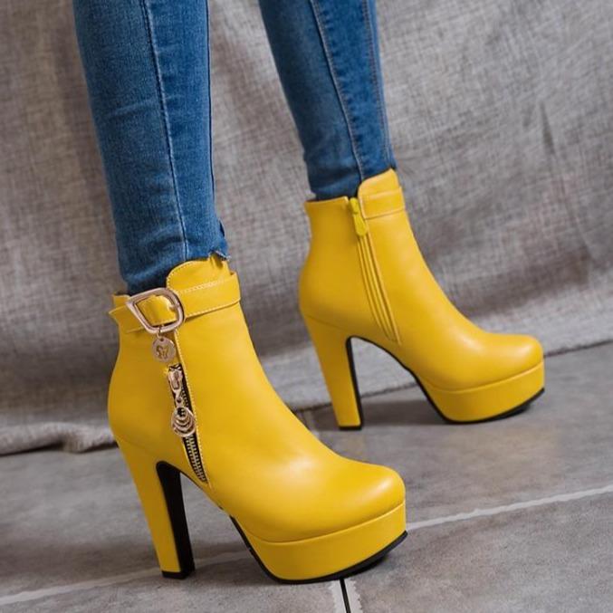 Women fall winter chunky platform ankle booties | Fashion dress boots