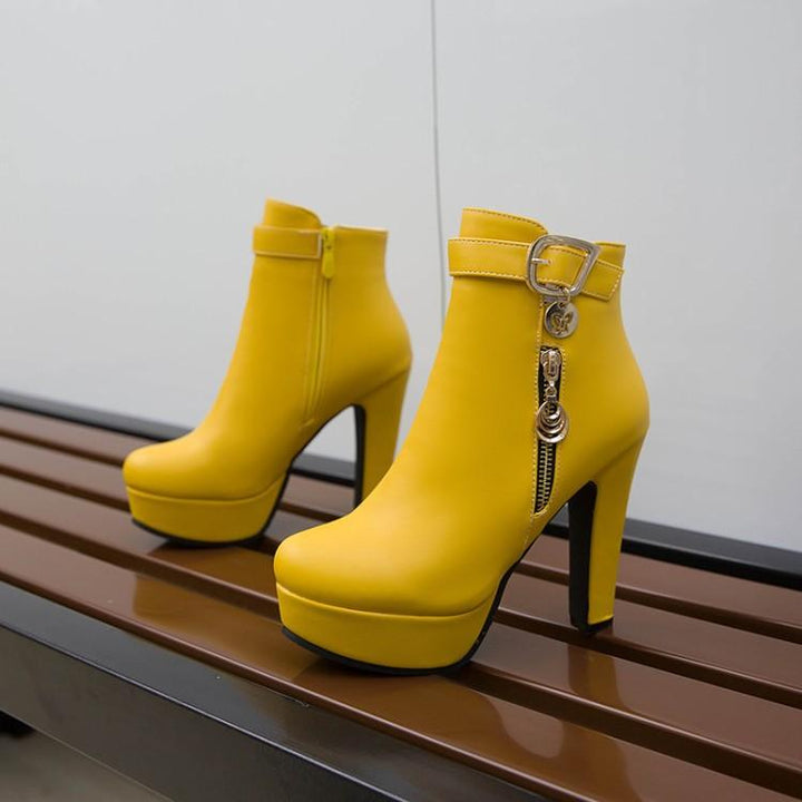 Women fall winter chunky platform ankle booties | Fashion dress boots