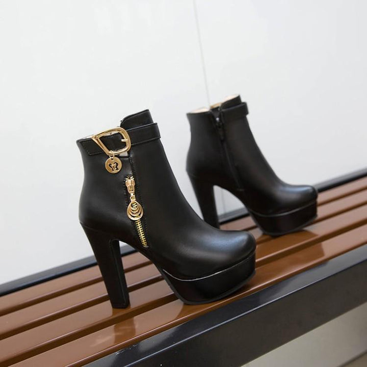 Women fall winter chunky platform ankle booties | Fashion dress boots