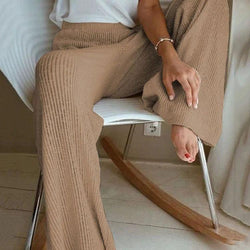 Women's knitted elastic high waist wide leg pants spring casual pants